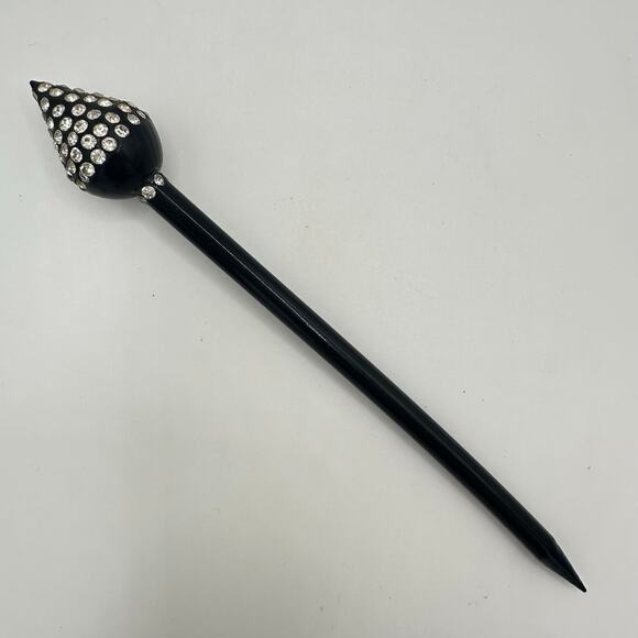 Antique retro Art Deco black celluloid clear glass rhinestones hair stick pin - Picture 2 of 9